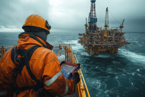 connected worker at offshore petroleum oil drilling platform with Zone one Case