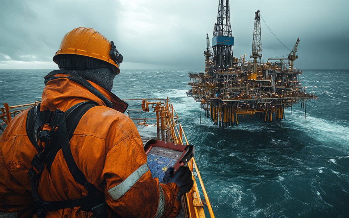 connected worker at offshore petroleum oil drilling platform with Zone one Case